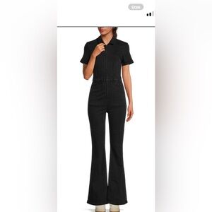Free people black short sleeve flared leg, jumpsuit